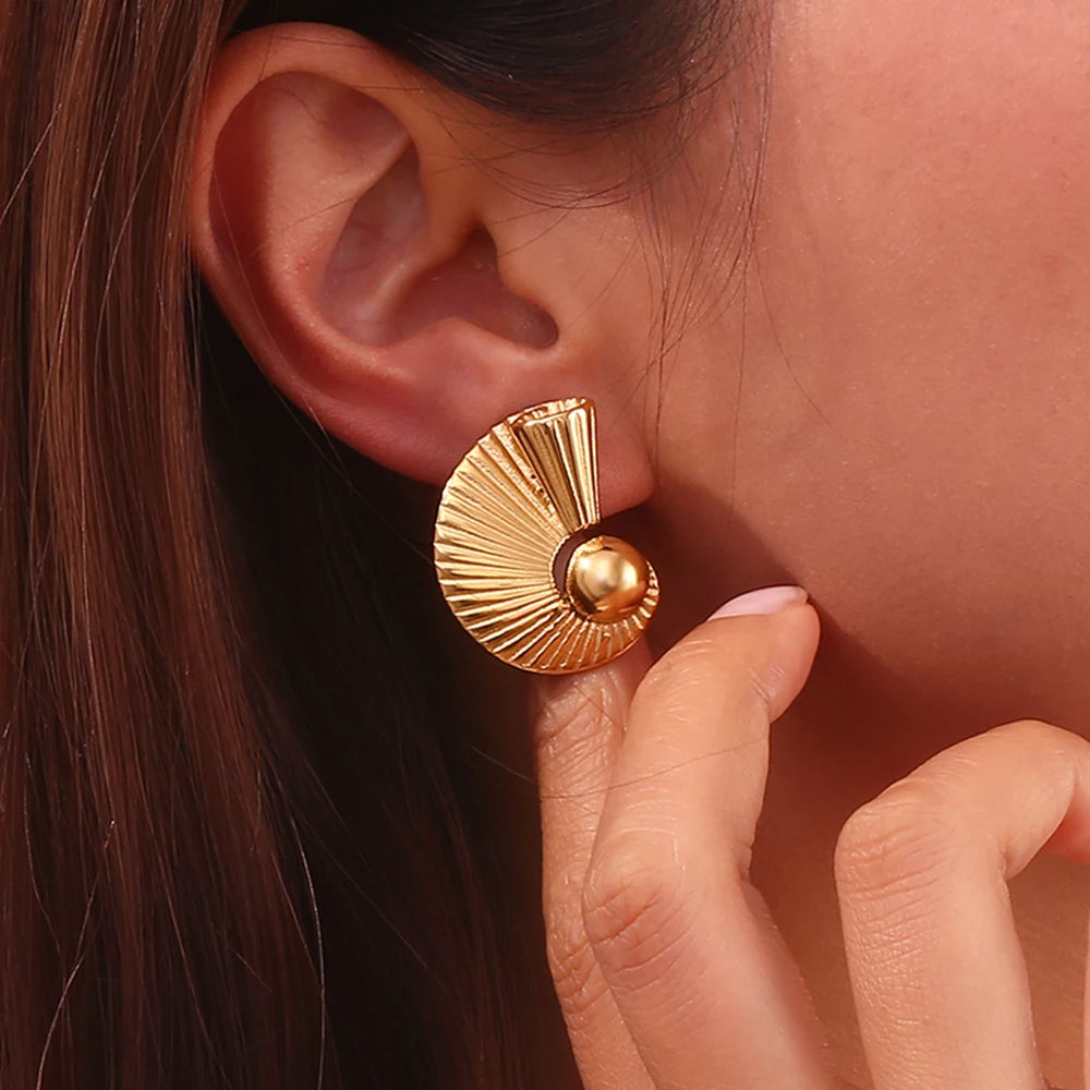 E.B.belle-pendientes en forma de abanico en espiral de bola de acero inoxidable 316L, accesorios chapados en oro de 18K, joyería creativa