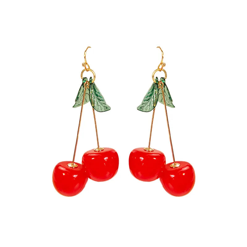 Pendientes con temperamento de cereza de cristal rojo para mujer, joyería de fiesta personalizada, regalos, nueva moda