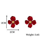 Pendientes de plata S925 con aguja para personas mayores, pétalos rojos, temperamento rojo, bonitos pendientes de flores pequeñas, joyería femenina, joyería de moda