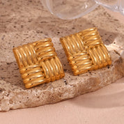 Pendientes cuadrados con rayas horizontales y verticales en un patrón de rejilla aretes Pendientes de mujer Regalo de acero inoxidable сubьги