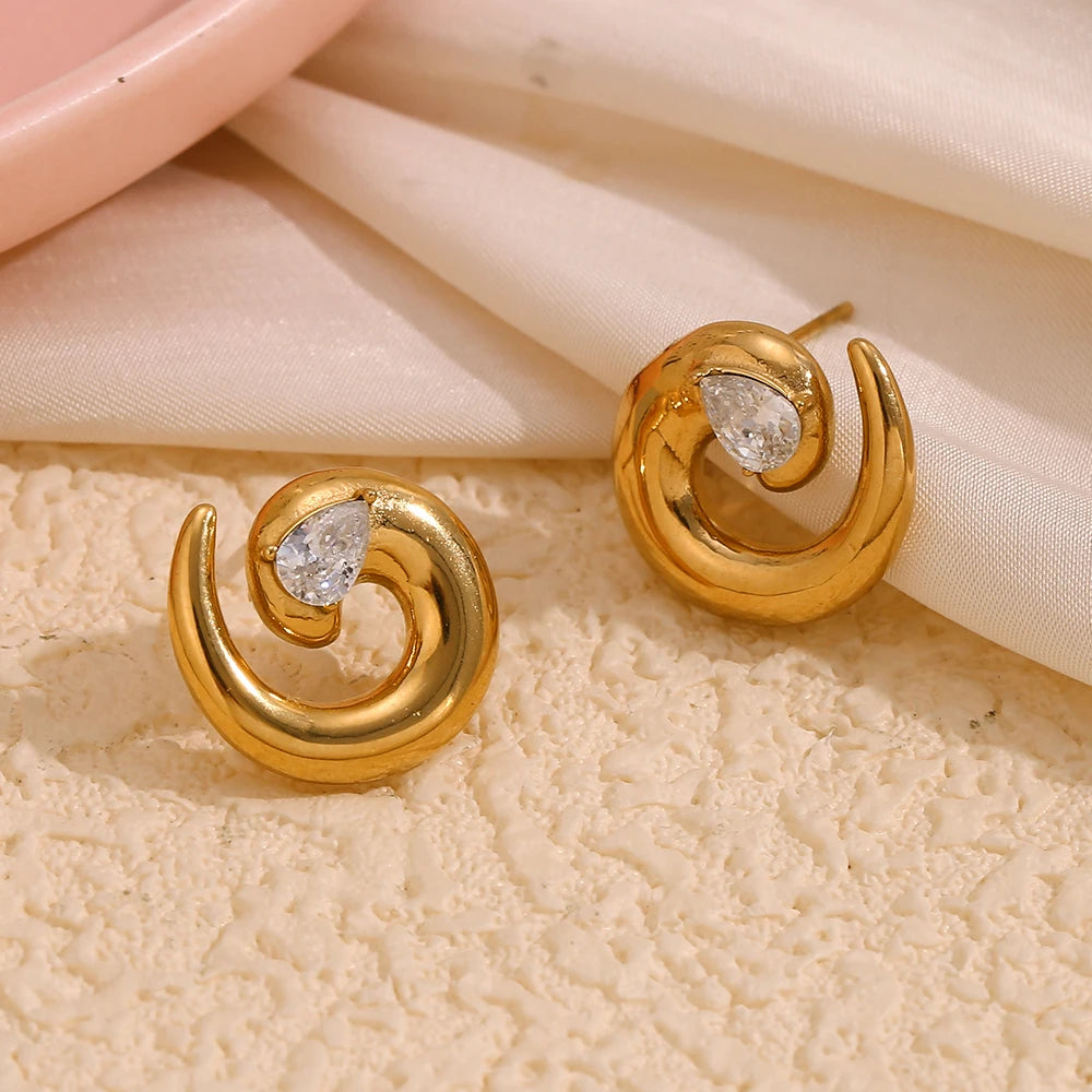 E.B.belle-pendiente con forma de serpiente para mujer, Color dorado, gota de agua, diamantes de imitación, sin deslustre, joyería hipoalergénica de acero inoxidable