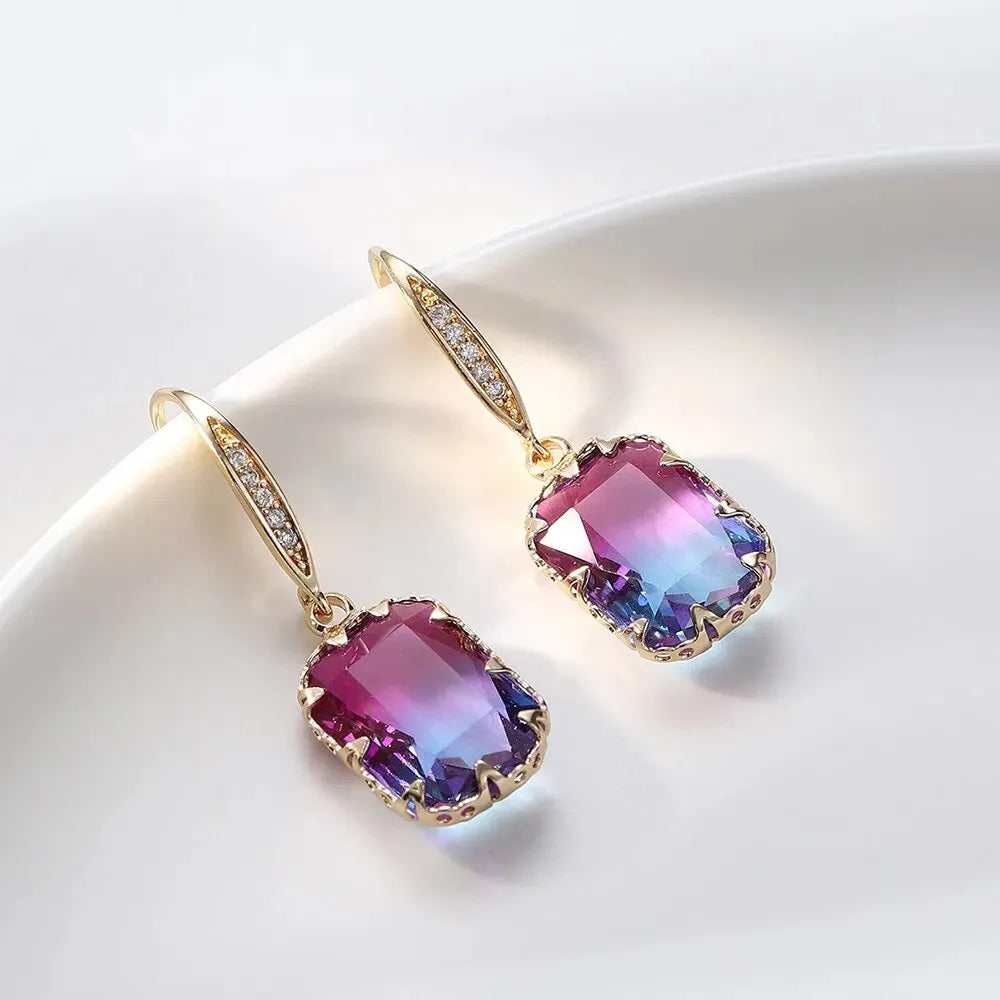 Pendientes de gota de cobre de circonita cúbica para mujer y niña, pendiente colgante de cristal marrón, joyería diaria para fiesta de cumpleaños