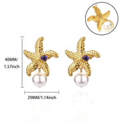 Pendientes de perlas de imitación de estrella de mar para mujeres y niñas, pendientes de acero inoxidable de Color dorado, joyería para las orejas de tendencia 2025, envío gratuito