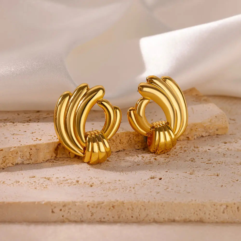 Pendientes de tuerca de acero inoxidable de estilo francés para mujer, aretes redondos estéticos de boda de Color dorado, joyería de tendencia 2024 para mujer
