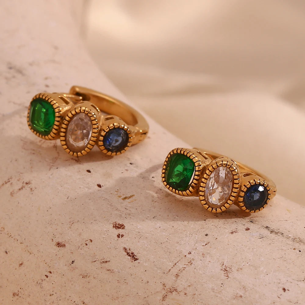E.B.belle-pendientes de aro de joyería de circonita verde Vintage, resistentes al agua, hipoalergénicos, accesorios de acero inoxidable 316L para fiesta