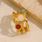 E.B.belle Mlutilayers Anillo con apertura de piedras preciosas coloridas Acero inoxidable de alta calidad chapado en oro de 18 quilates Joyería de moda para mujer