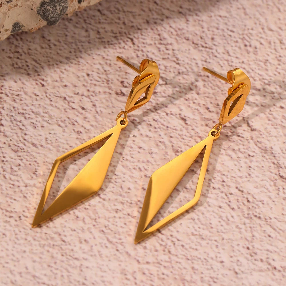 Pendientes de acero inoxidable minimalistas geométricos huecos cuadrilátero cuelgan diseño pendientes con sentido para mujer joyería uso diario nuevo