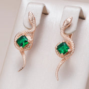 Kinel-pendientes colgantes de serpiente de circón Natural para mujer, joyería de animales Punk diaria Vintage, Color oro rosa 585, color verde intenso