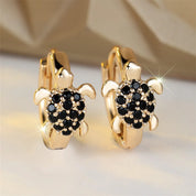 Pendientes de aro con forma de tortuga marina para mujer, piedra de circón verde, Color dorado Vintage, hebilla pequeña para oreja, joyería de boda, regalo para el día de la madre