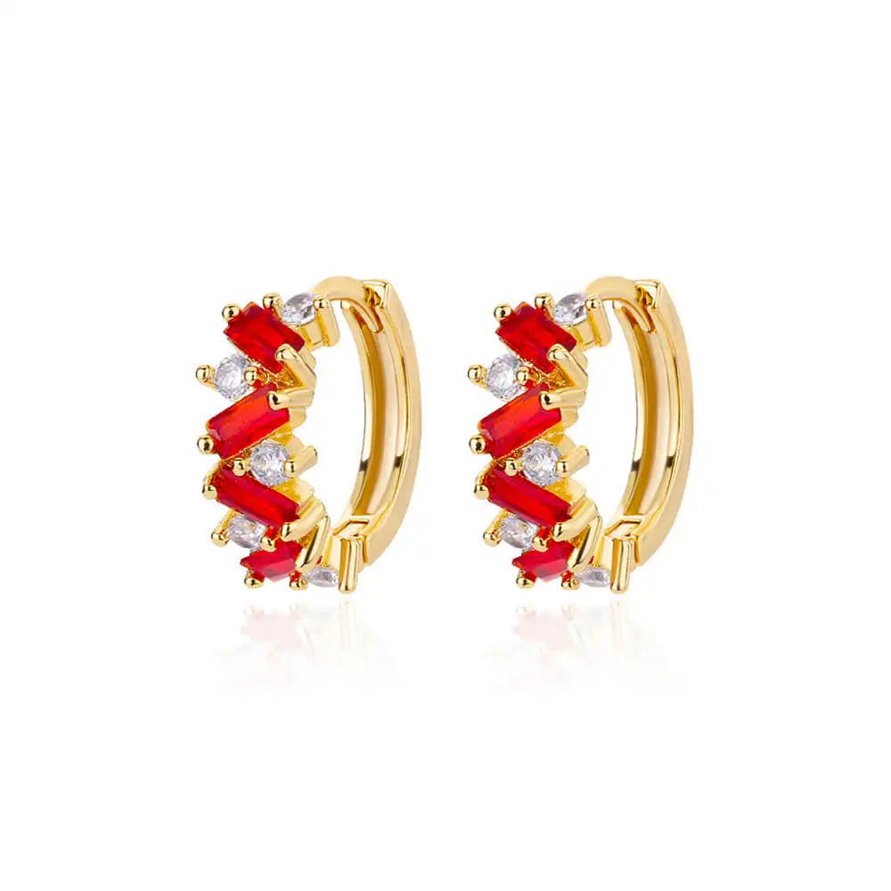 Pendientes de aro de circonia cúbica de arcoíris para mujer, aretes redondos de acero inoxidable chapados en oro, regalos de joyería de lujo 2023