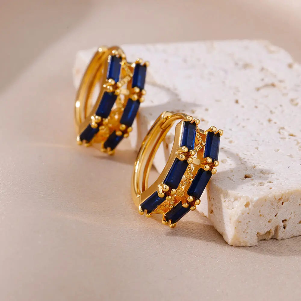 Pendientes de circón azul de lujo para mujer, pendientes de acero inoxidable a la moda, nuevo diseño, joyería estética de boda, envío gratis 2023