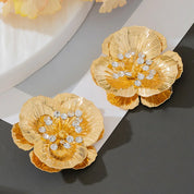Pendientes de tuerca para mujer, pendientes de flores grandes exagerados, pintura en aerosol de Metal, accesorios florales mate para las orejas, joyería de moda DE171