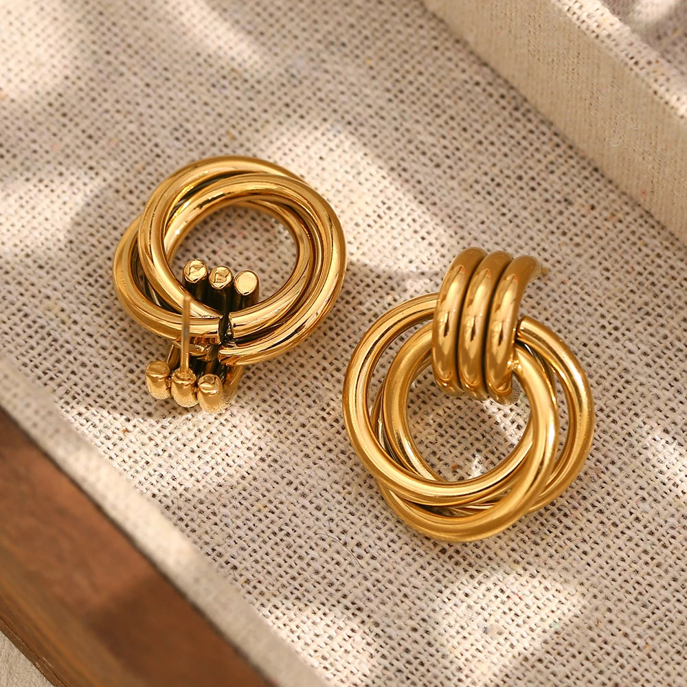 E.B.belle-pendientes circulares de líneas clásicas para mujer, joyería sin deslustre, acero inoxidable, hipoalergénico, chapado en oro de 18 quilates