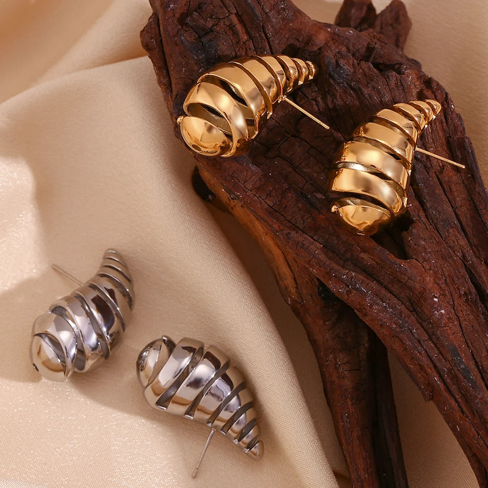 E.B.belle-pendientes de gota de agua hueca para mujer, aretes de acero inoxidable 316L, Color plateado, joyería chapada en oro de 18K