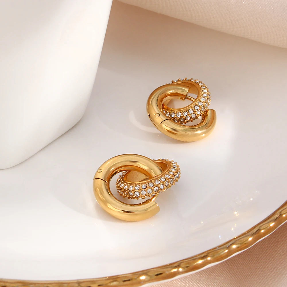 E.B.belle-pendientes de aro con círculo redondo brillante para mujer, aretes de aro con diamantes de imitación completos, joyería de fiesta