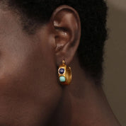 E.B.belle-pendientes redondos de aro con piedra Natural, turquesa, Lazurite, acero inoxidable, chapado en oro de 18 quilates, joyería resistente al agua