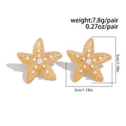 KunJoe, pendientes de tuerca de estrella de mar simulada de Color dorado a la moda para mujer, exquisito pendiente de estrella pequeña, joyería diaria de playa de verano