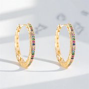 Pendientes redondos de aro de piedra Multicolor con circonita de arcoíris para mujer, hebilla de oreja de Color dorado, joyería para fiesta y boda diaria, regalo del Día de la madre