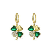 Pendientes colgantes de trébol ligeros de lujo para mujer, aretes elegantes de Metal de cristal de circón brillante, joyería fina de moda 2024