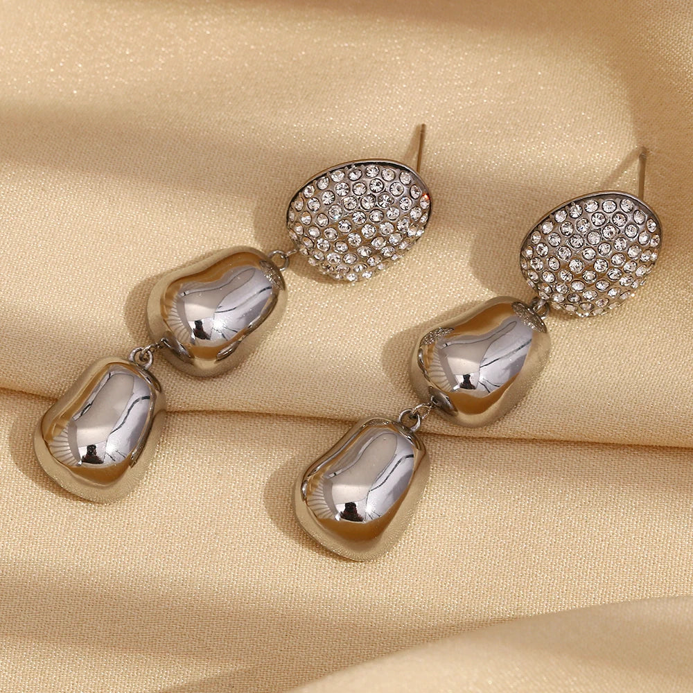 E.B.belle-pendientes colgantes de maní con circonita de lujo, de acero inoxidable, chapado en oro de 18 quilates, sin deslustre, joyería para mujer, hipoalergénica para fiesta