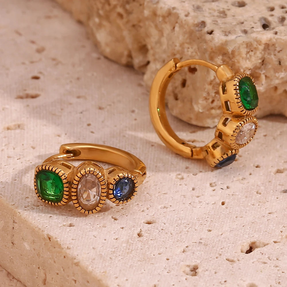 E.B.belle-pendientes de aro de joyería de circonita verde Vintage, resistentes al agua, hipoalergénicos, accesorios de acero inoxidable 316L para fiesta
