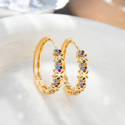Pendientes de aro de piedra de circón con flor de arcoíris para mujer, joyería de boda de Color dorado de lujo para mujer