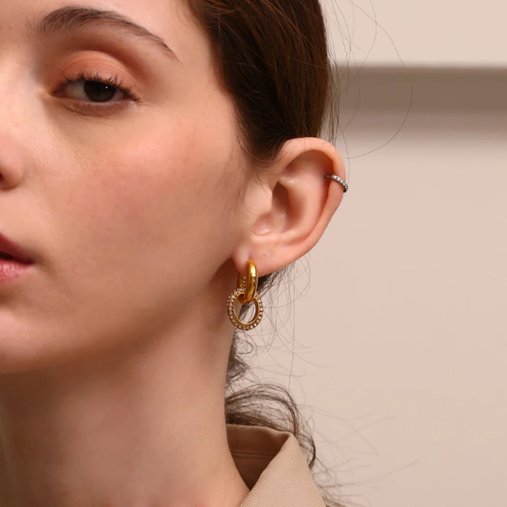 E.B.belle-pendientes de aro con círculo redondo brillante para mujer, aretes de aro con diamantes de imitación completos, joyería de fiesta
