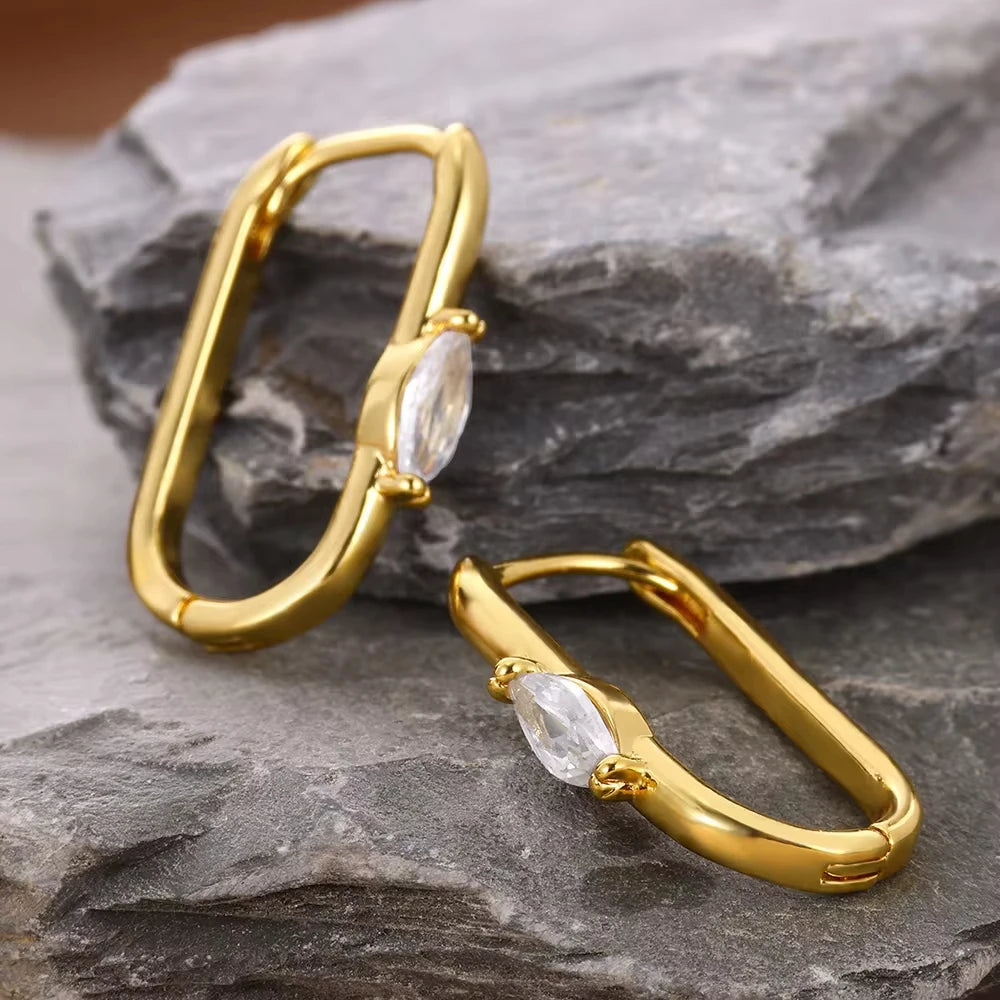 Pendientes cuadrados de circón para mujer, pendientes de acero inoxidable de Color dorado, tendencia nueva en joyería Piercing de lujo para oreja, aretes para mujer 2024