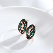 Pendientes Kinel de gota de lagarto de circón Natural verde intenso para mujer 585 chapado en oro rosa y negro joyería Punk diaria de animales Vintage
