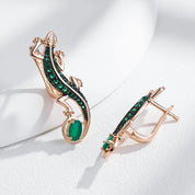 Pendientes Kinel de gota de lagarto de circón Natural verde intenso para mujer 585 chapado en oro rosa y negro joyería Punk diaria de animales Vintage
