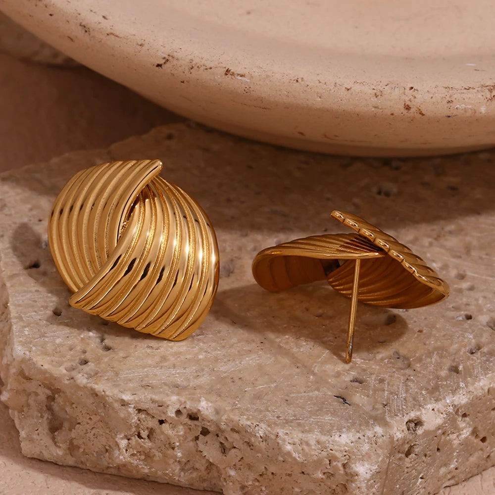 Pendientes de tuerca de Cruz a rayas en forma de abanico geométricos, sin deslustre, chapado en oro de 18 quilates, pendientes de mujer, regalo de acero inoxidable 316L