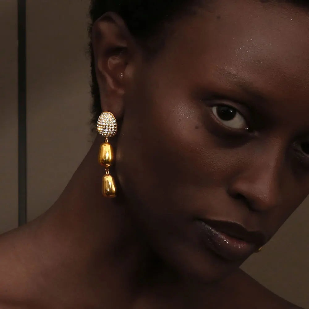 E.B.belle-pendientes colgantes de maní con circonita de lujo, de acero inoxidable, chapado en oro de 18 quilates, sin deslustre, joyería para mujer, hipoalergénica para fiesta