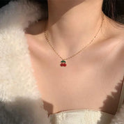 RHYSONG-collar con colgante de cereza de acero inoxidable 316L, pendientes delicados, cadena chapada en oro a la moda para mujer, regalo de joyería