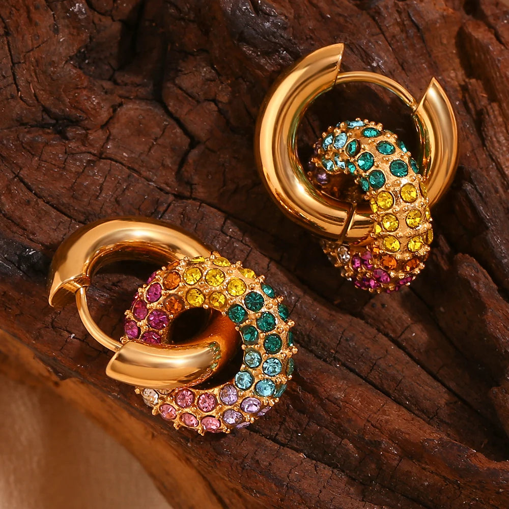 E.B.belle-pendientes de aro de diamantes de imitación para mujer, joyería femenina de acero inoxidable 316L, chapado en oro de 18K, de lujo, colorido, para fiesta, 2024