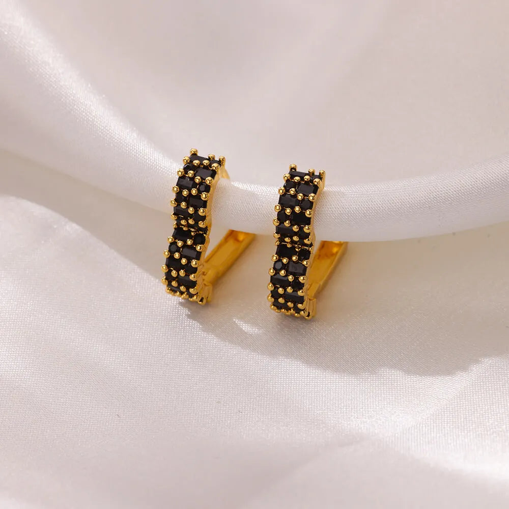 Pendientes de aro de corazón de circón negro para mujer, aretes de acero inoxidable de Color dorado, joyería de boda de lujo, regalo