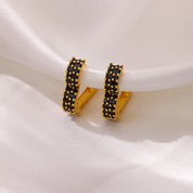 Pendientes de aro de corazón de circón negro para mujer, aretes de acero inoxidable de Color dorado, joyería de boda de lujo, regalo