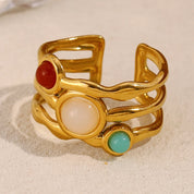 E.B.belle Mlutilayers Anillo con apertura de piedras preciosas coloridas Acero inoxidable de alta calidad chapado en oro de 18 quilates Joyería de moda para mujer
