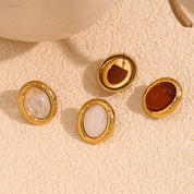 E.B.belle-pendientes de tuerca de piedra Natural con forma ovalada, estilo Retro, patrón de martillo, borde de acero inoxidable para mujer y niña, fiesta y citas
