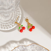Zora-pendientes colgantes de acero inoxidable chapados en oro de 18 quilates para mujer, aretes colgantes de fresa y cereza, joyería resistente al agua de alta calidad