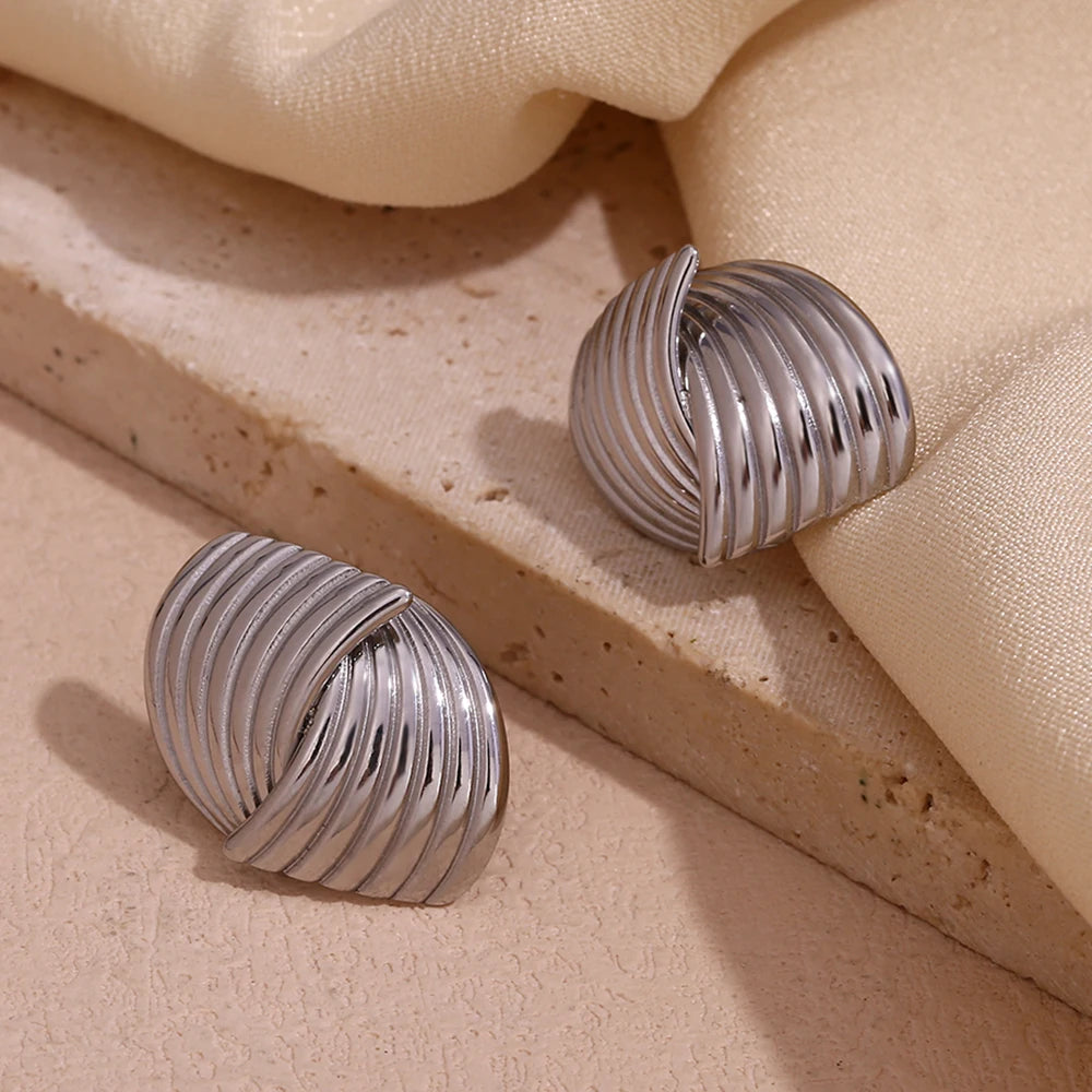 Pendientes de tuerca de Cruz a rayas en forma de abanico geométricos, sin deslustre, chapado en oro de 18 quilates, pendientes de mujer, regalo de acero inoxidable 316L
