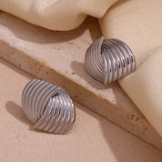 Pendientes de tuerca de Cruz a rayas en forma de abanico geométricos, sin deslustre, chapado en oro de 18 quilates, pendientes de mujer, regalo de acero inoxidable 316L