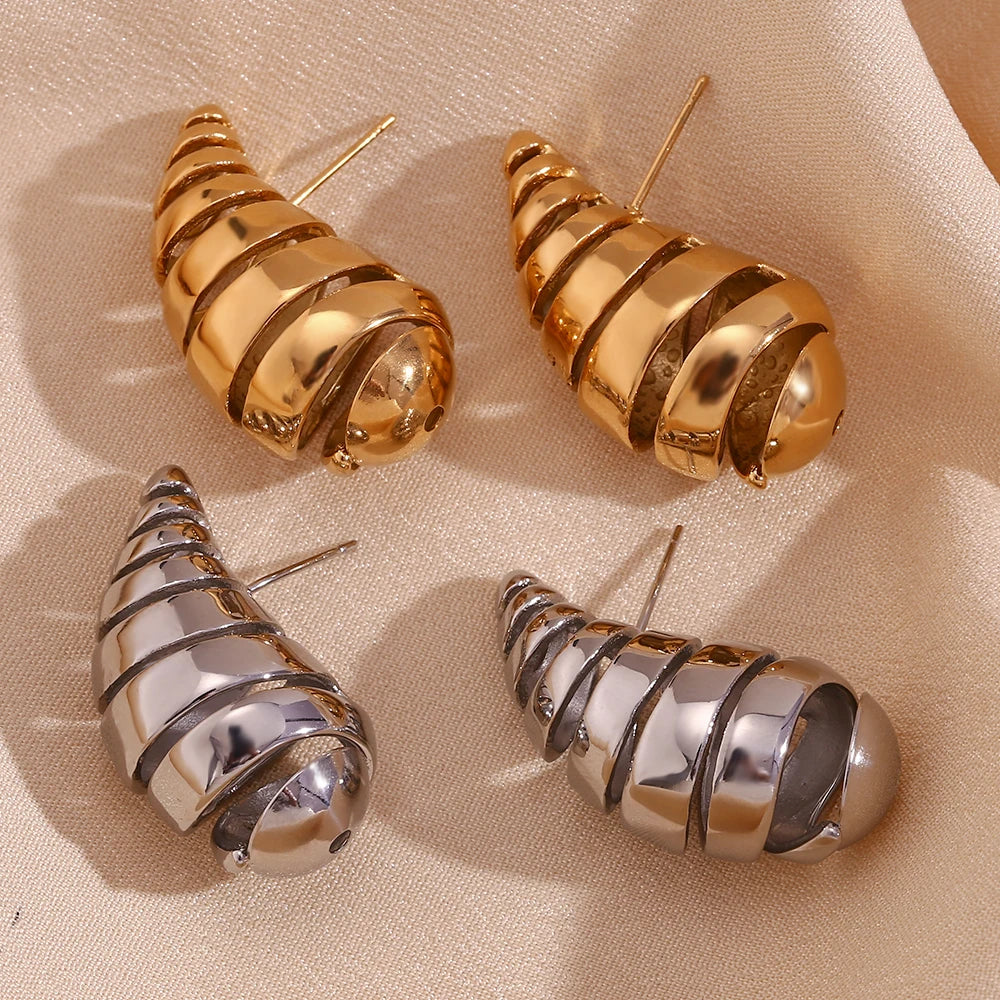 E.B.belle-pendientes de gota de agua hueca para mujer, aretes de acero inoxidable 316L, Color plateado, joyería chapada en oro de 18K