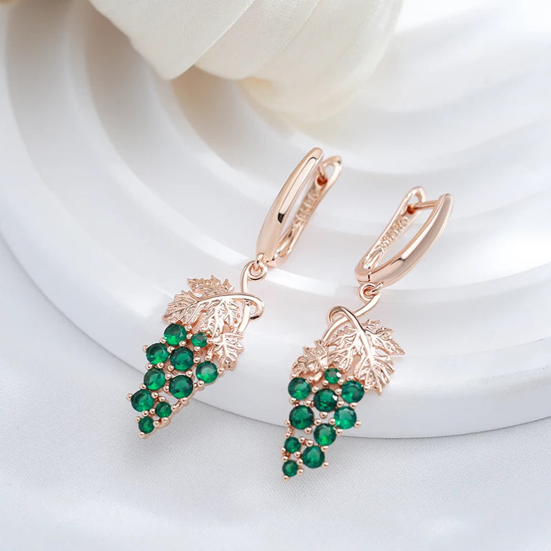 Kienl-pendientes largos de gota de uva para mujer, circonita Natural verde brillante, Color oro rosa 585, joyería Vintage de cristal única