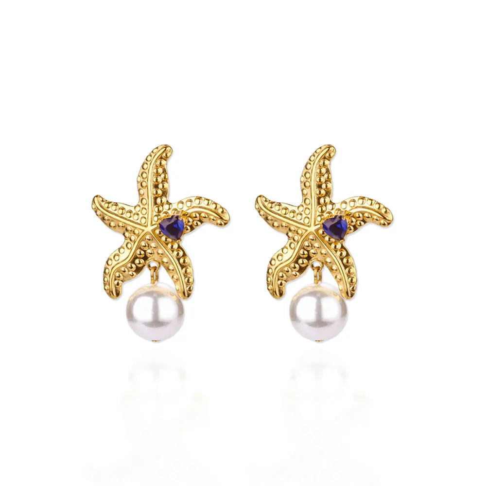 Pendientes de perlas de imitación de estrella de mar para mujeres y niñas, pendientes de acero inoxidable de Color dorado, joyería para las orejas de tendencia 2025, envío gratuito
