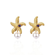 Pendientes de perlas de imitación de estrella de mar para mujeres y niñas, pendientes de acero inoxidable de Color dorado, joyería para las orejas de tendencia 2025, envío gratuito