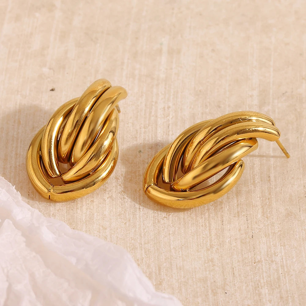 E.B.belle-pendientes pequeños con forma ovalada para mujer, aretes pequeños chapados en oro de 18k, de acero inoxidable, para fiesta, regalo de joyería