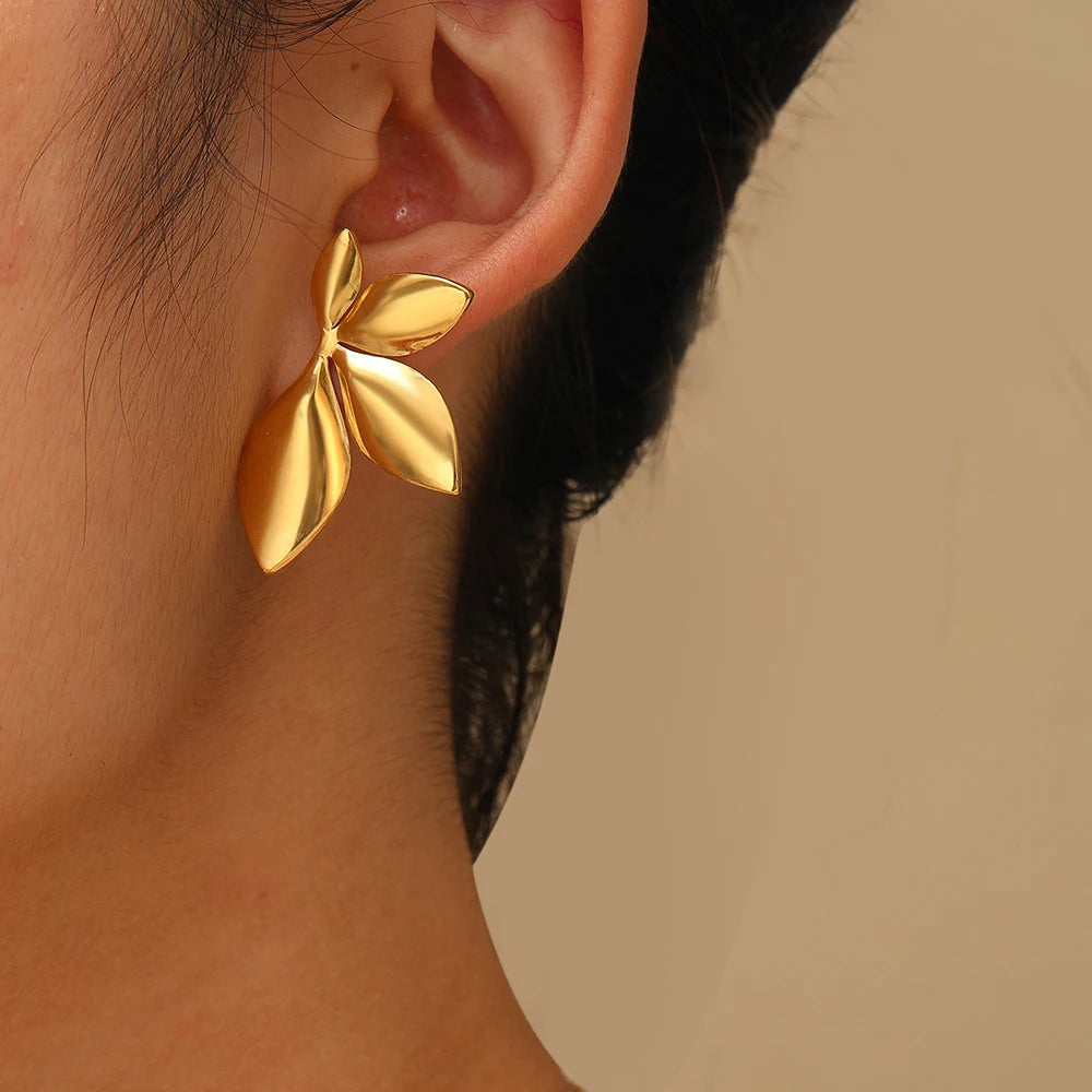 Pendientes de acero inoxidable elegantes y de gama alta, diseño de moda, exquisitos pendientes de pétalos de flores para mujer, joyería, recuerdos de fiesta