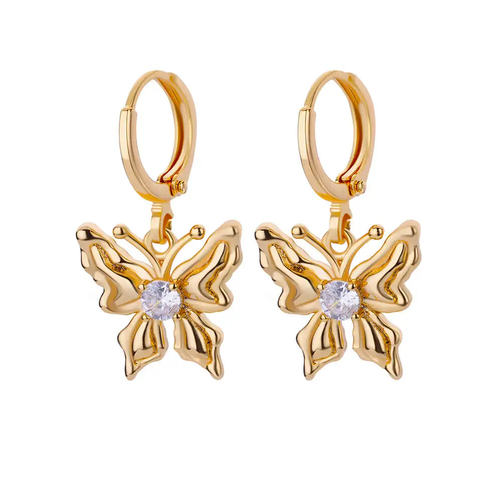 Pendientes de mariposa de circón para mujer, Pendientes de mariposa de Color dorado de acero inoxidable, joyería de tendencia para chica y2k