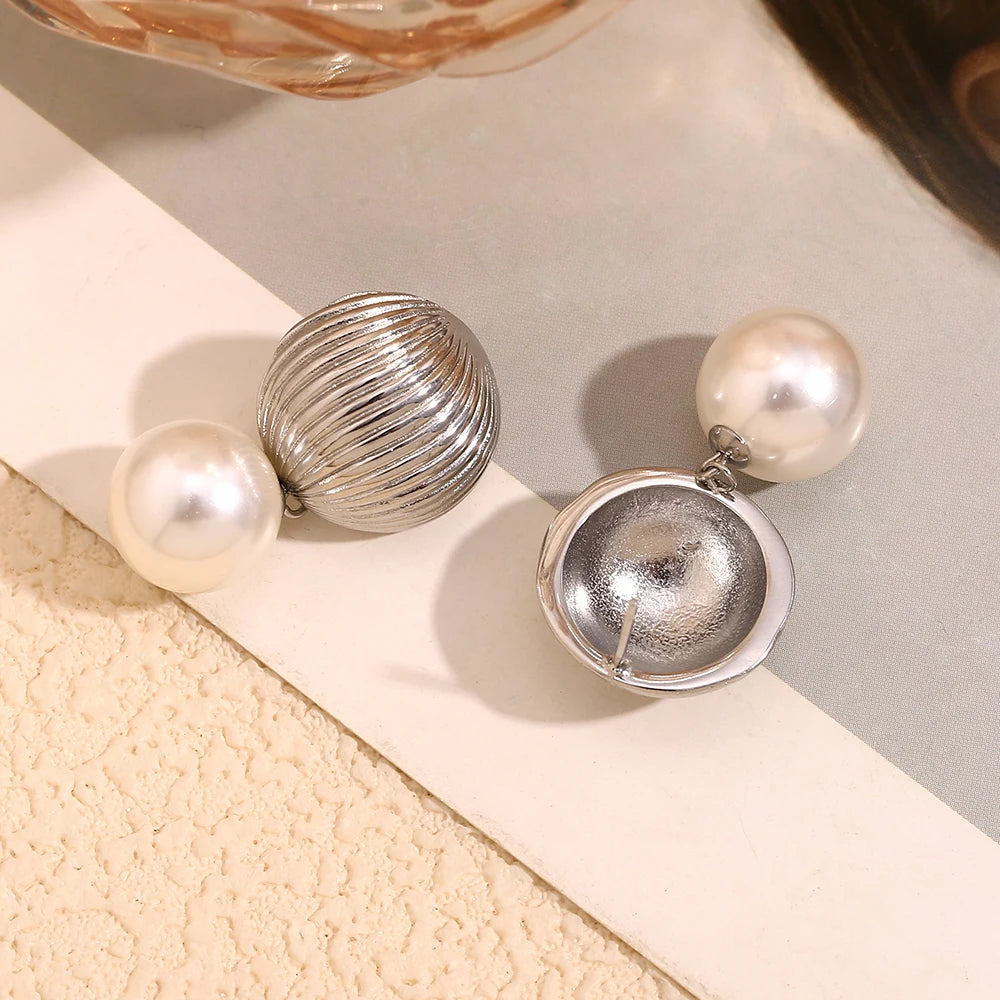 E.B.belle-pendiente con forma de globo aerostático para mujer, colgante de perla de imitación, joyería elegante de moda, acero inoxidable, hipoalergénico