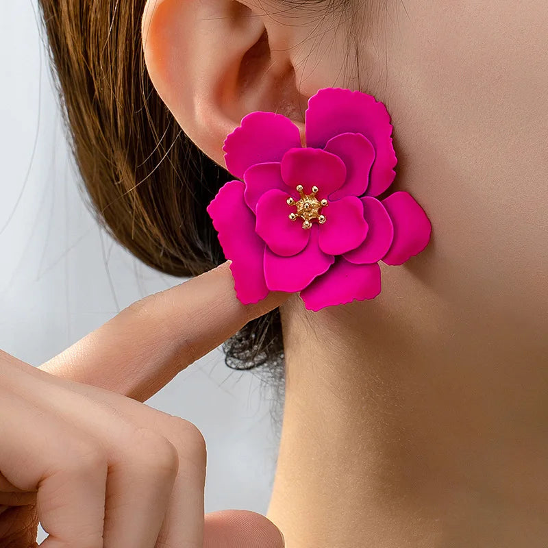 Pendientes de tuerca para mujeres y niñas, esmalte colorido, tamaño grande, forma de flor, accesorios para las orejas, joyería geométrica de moda AE163